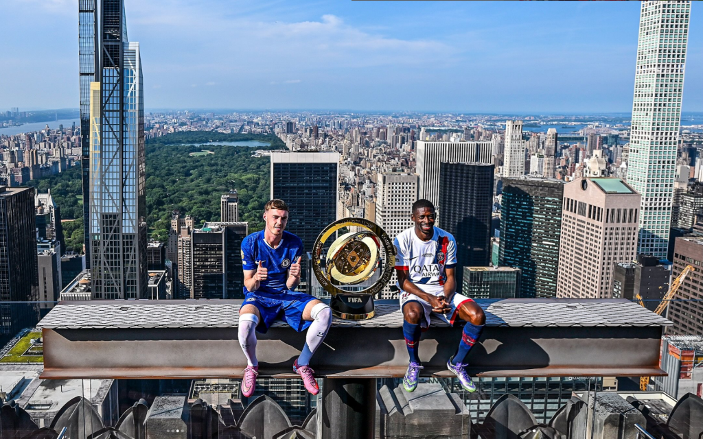 Cole Palmer and Ousmane Dembélé joined the FIFA Club World Cup trophy atop our structure at Rockefeller Center.